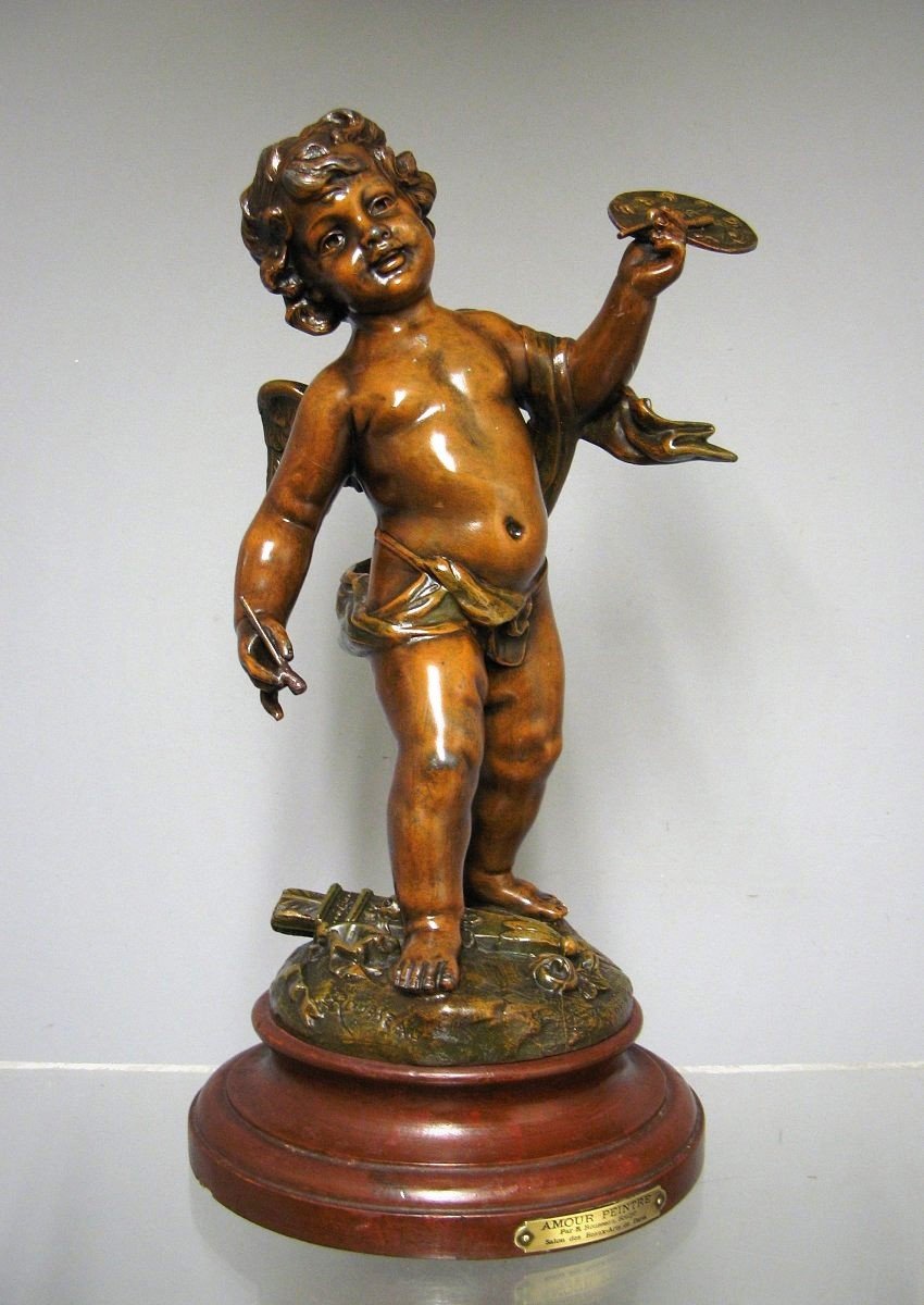 Putti Amour Peintre Par E. Rousseau Sculpteur.