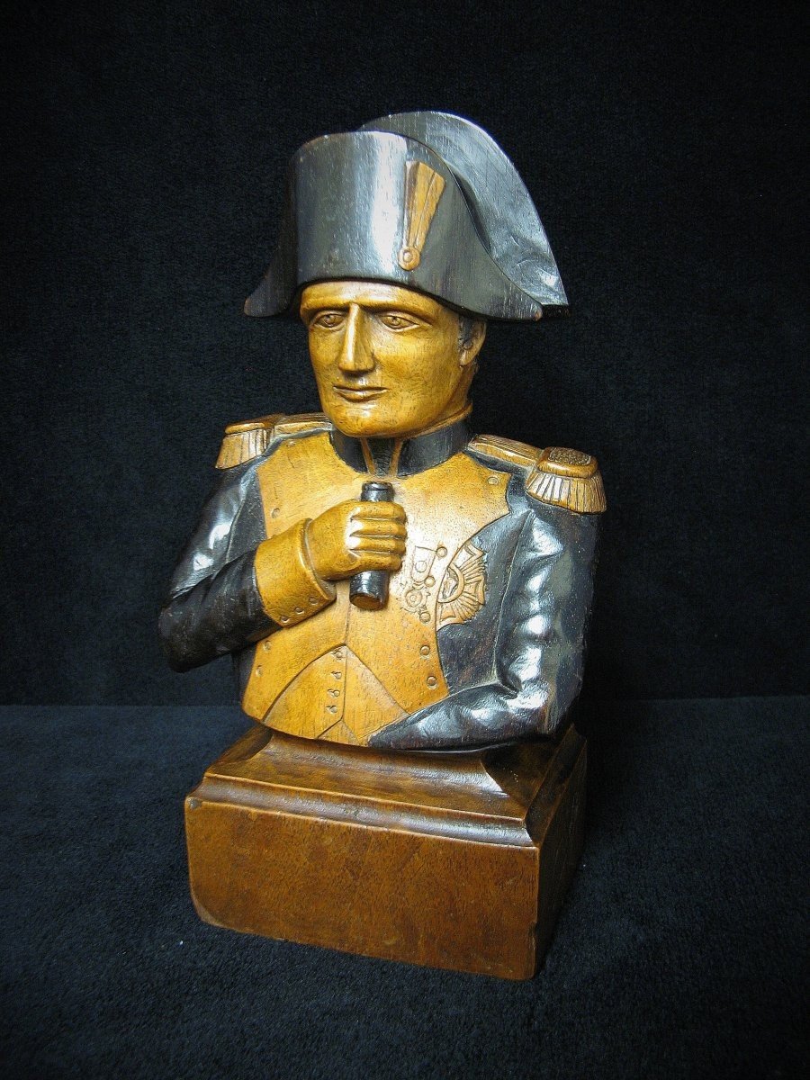 Polychrome Carved Wood Bust Of Napoleon 1st.-photo-3