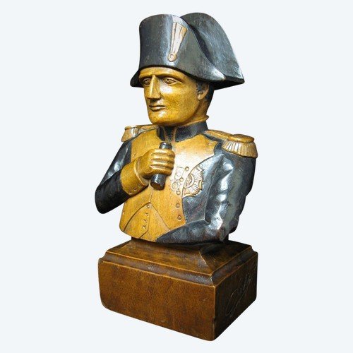 Buste en Bois Sculpté polychrome de Napoléon 1er.