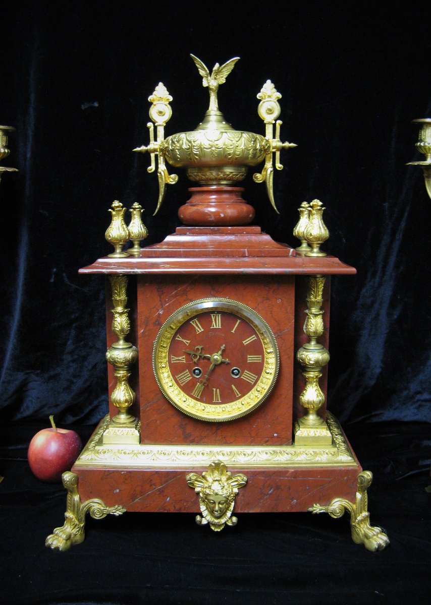 Richond Benoît Félix. Garniture De Cheminée, Pendule Et Paire De Candélabres Napoléon III.-photo-2