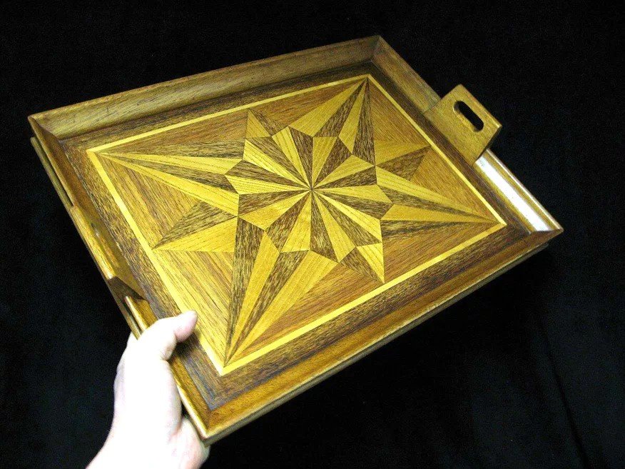 Serving Tray In Wood Marquetry.-photo-2