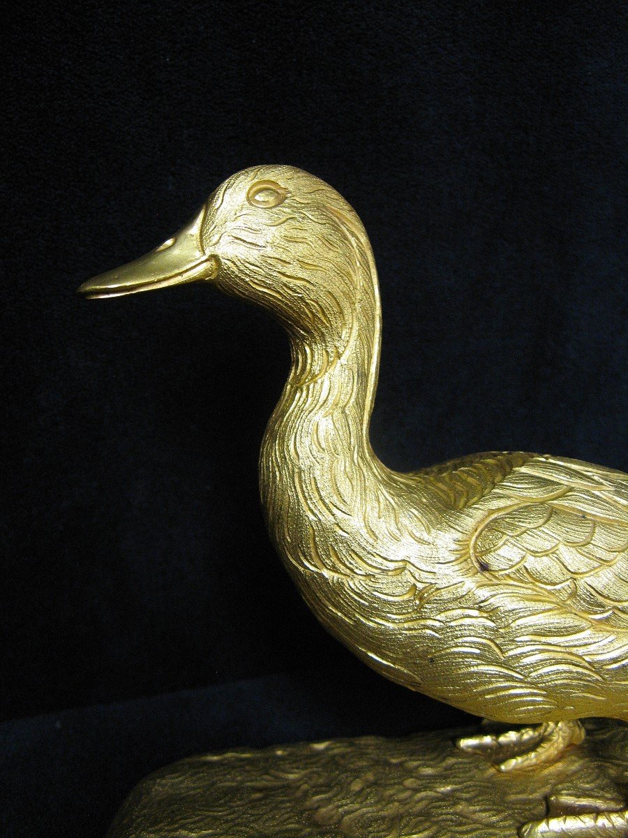 Animal Bronze. Mallard Duck. Gilt Bronze Early 20th Century. Hunt.-photo-1