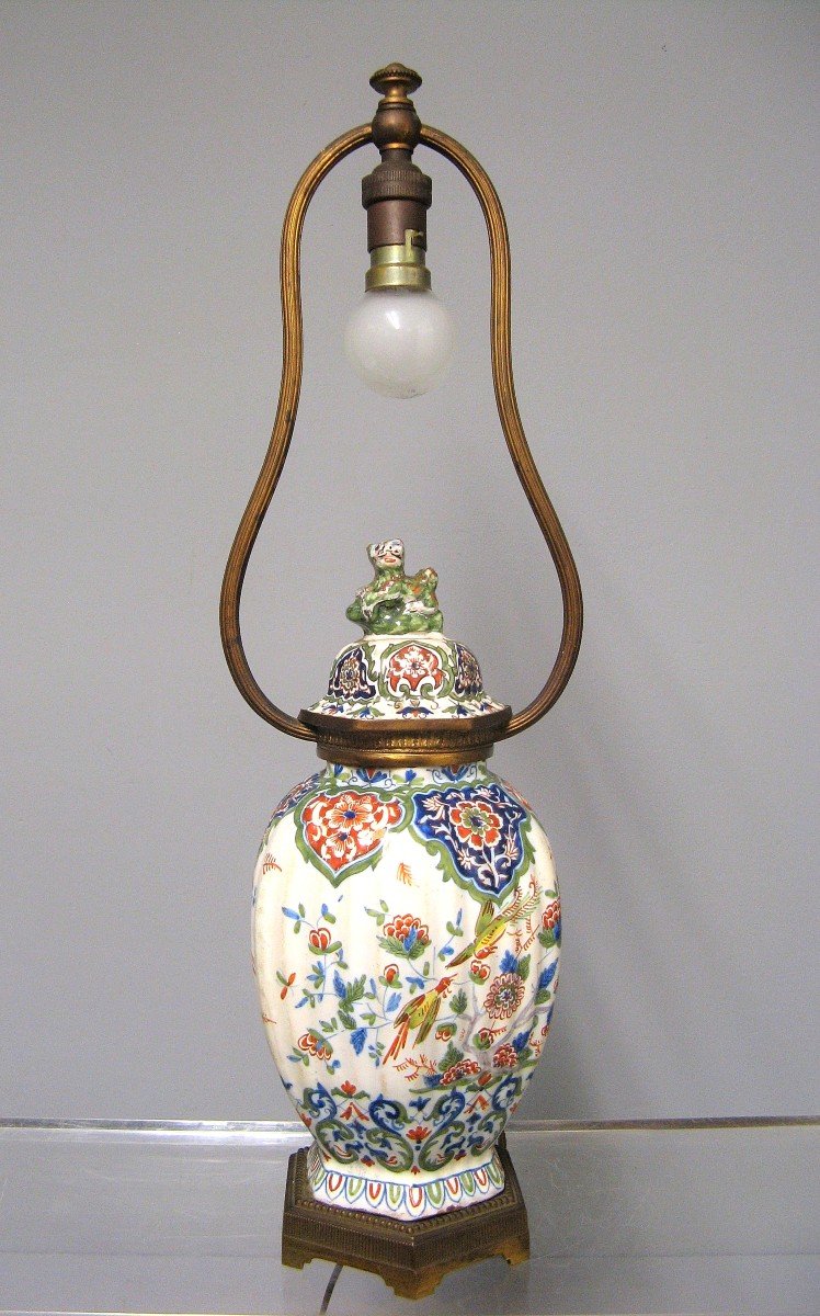 Pot Covered In Faience From Desvres Mounted In Lamp.-photo-4