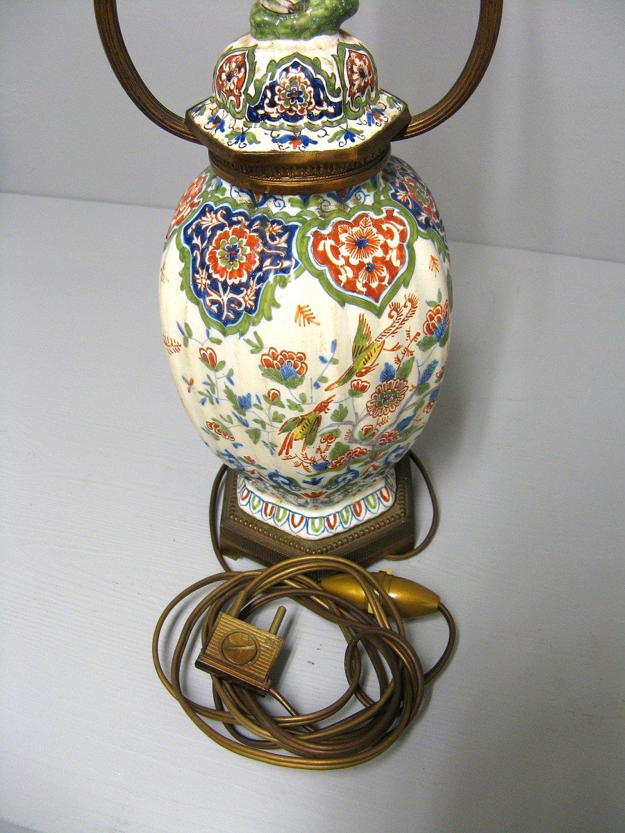 Pot Covered In Faience From Desvres Mounted In Lamp.-photo-2