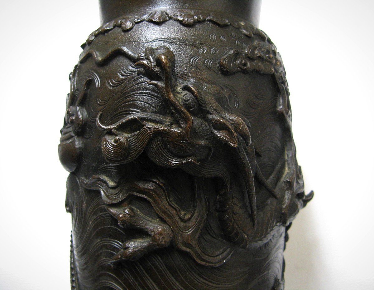 Potiche Au Dragon En Bronze Du XIXe. Art d'asie.-photo-2