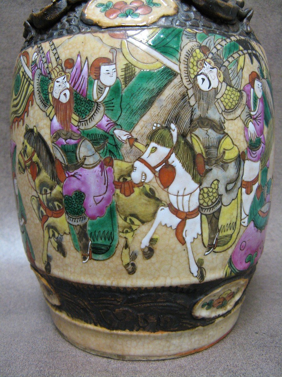 Chinese Vase In Cracked Ceramic From Nanking 19th. Rose Family.-photo-4