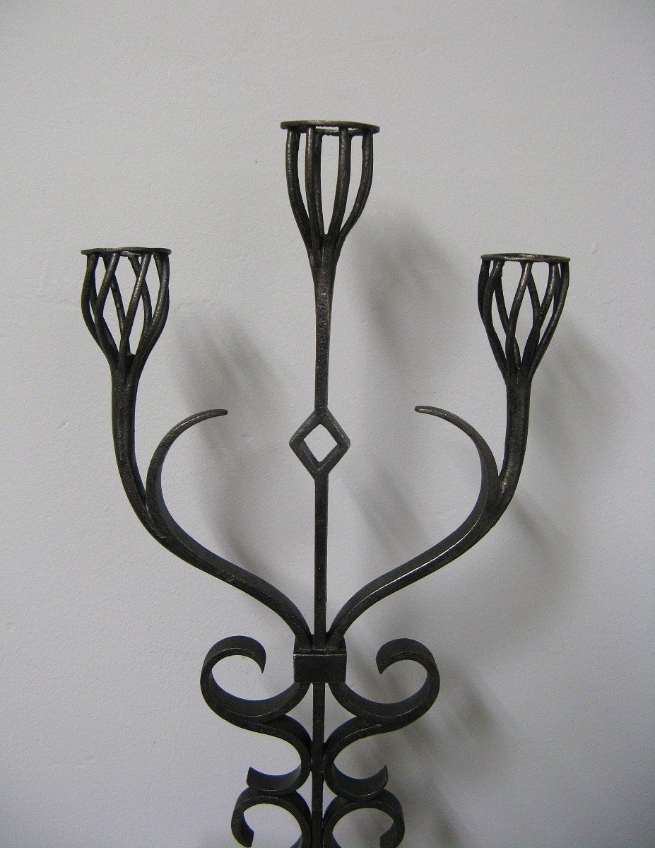 Candlestick / Candlestick In Neo Gothic Wrought Iron 1900.-photo-3