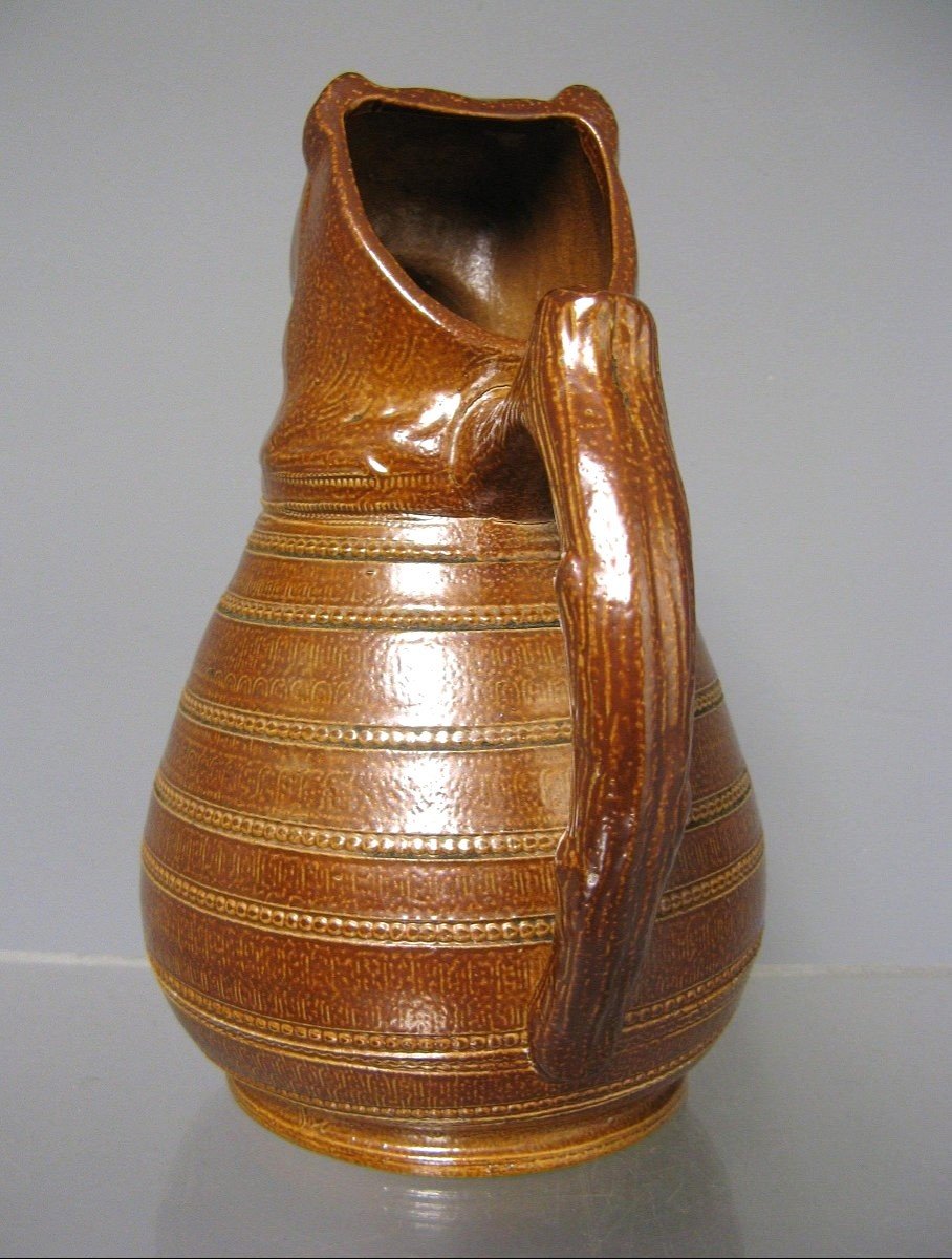 Glazed Stoneware Pitcher With Bulldog Dog Head For Absinthe.-photo-1