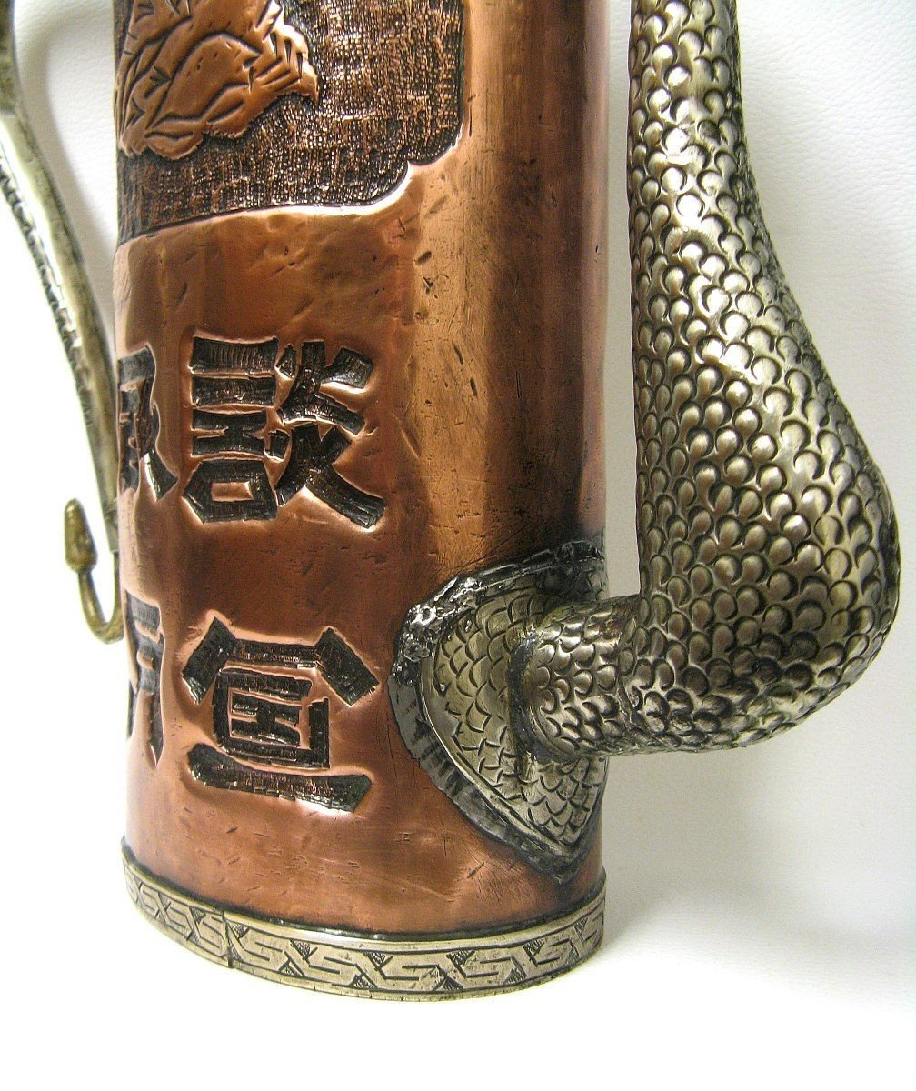 Copper And Silver Teapot Jug With Chiselled Decor. China Early Twentieth.-photo-3