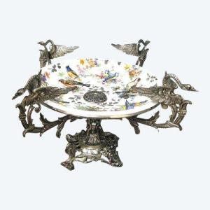 Bird Centerpiece Silver Bronze Trim.