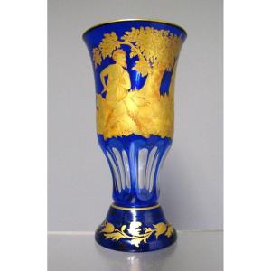 Crystal And Gold Vase. Ancient Greek Mythological Scene.