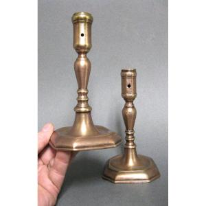 Pair Of Small 17th Century Bronze Candlesticks