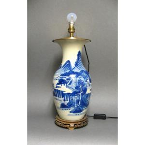 Asia China Blue And White Ceramic Lamp Base.