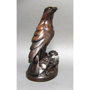 Aigle En Bois Sculpté Foret Noire Encrier De Bureau.