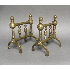 Pair Of Victorian Brass Andirons Or Fire Dogs.