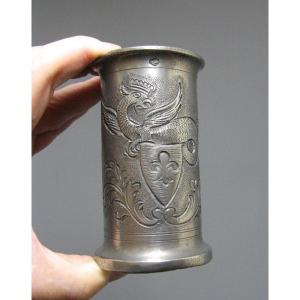 Pewter Measure Coat Of Arms Griffon Fleur De Lys.