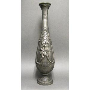 Important Repoussé Pewter Vase Signed A. Villien.