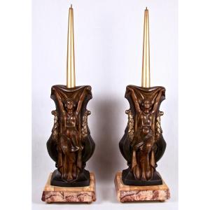 Pair Of Art Deco Candlesticks Signed P. Séga.