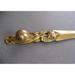 Coupe Papier Escargot En Bronze Doré Art Nouveau Signé Frécourt.