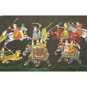 Tiger Hunting Silk Painting India