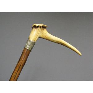 Cane, Deer Antler, Scarified Shaft, 19th Century.