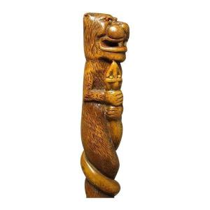 Old Cane Carved Wood. Isle Adam. Cane In Boxwood.
