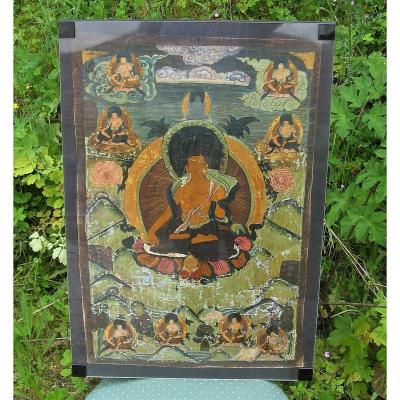 Tibetan Tangka Nineteenth. Buddha Painting On Canvas.