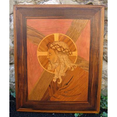 Board. Nineteenth Art Marquetry. Christ Carrying His Cross.