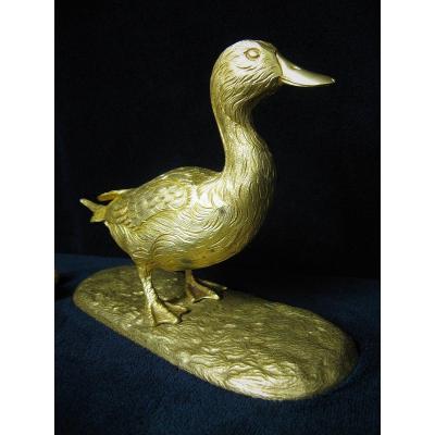 Bronze Animalier. Canard Colvert. Bronze Doré Début XXe. Chasse.