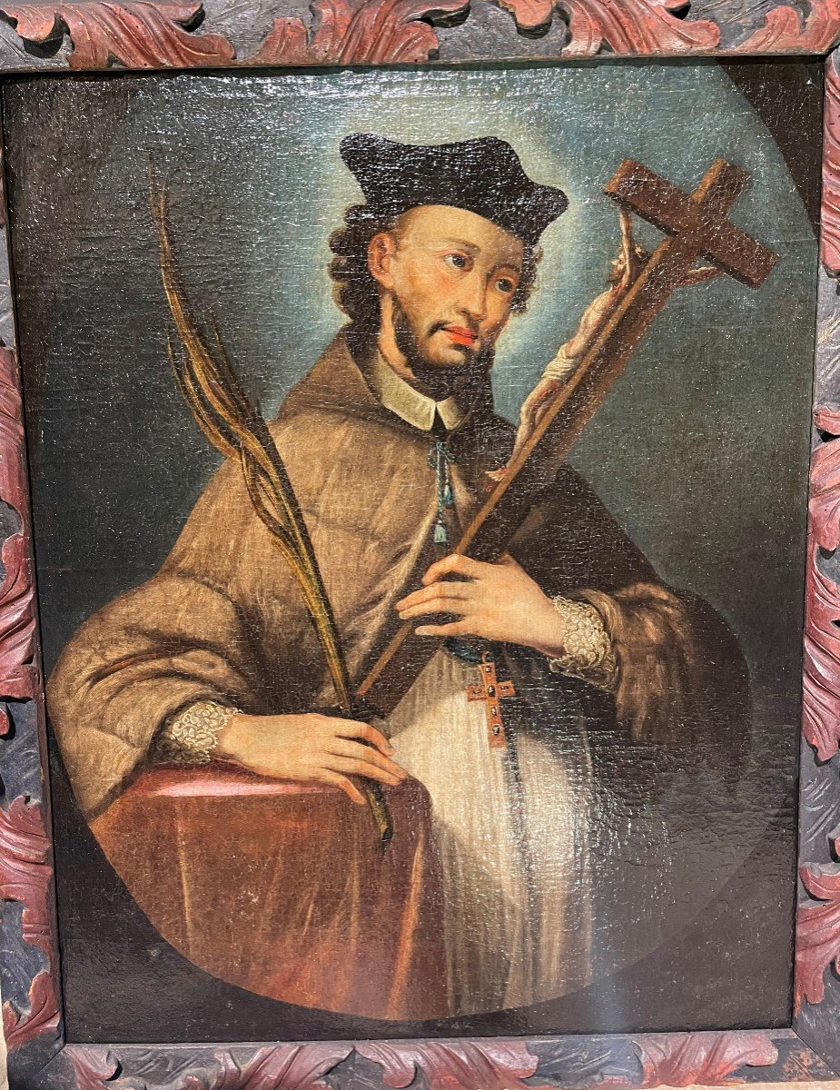 Oil On Canvas Of Saint John Nepomucene.-photo-4