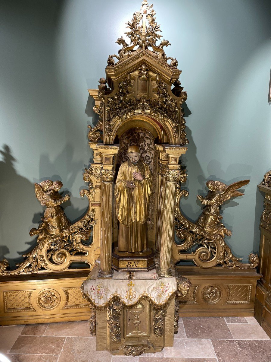 Spectacular Altarpiece In Golden Wood - Nineteenth-photo-3