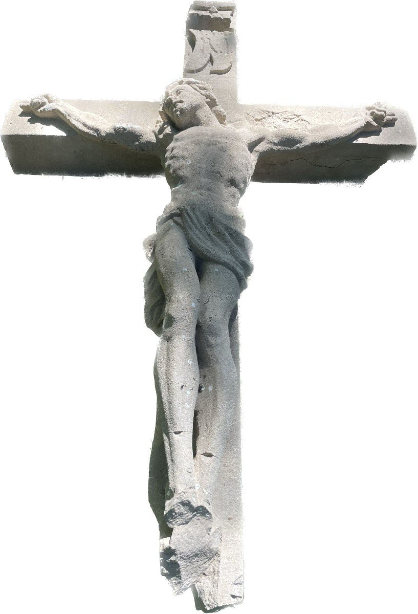 Large Calvary Cross In Reconstituted Stone - Early Twentieth-photo-4