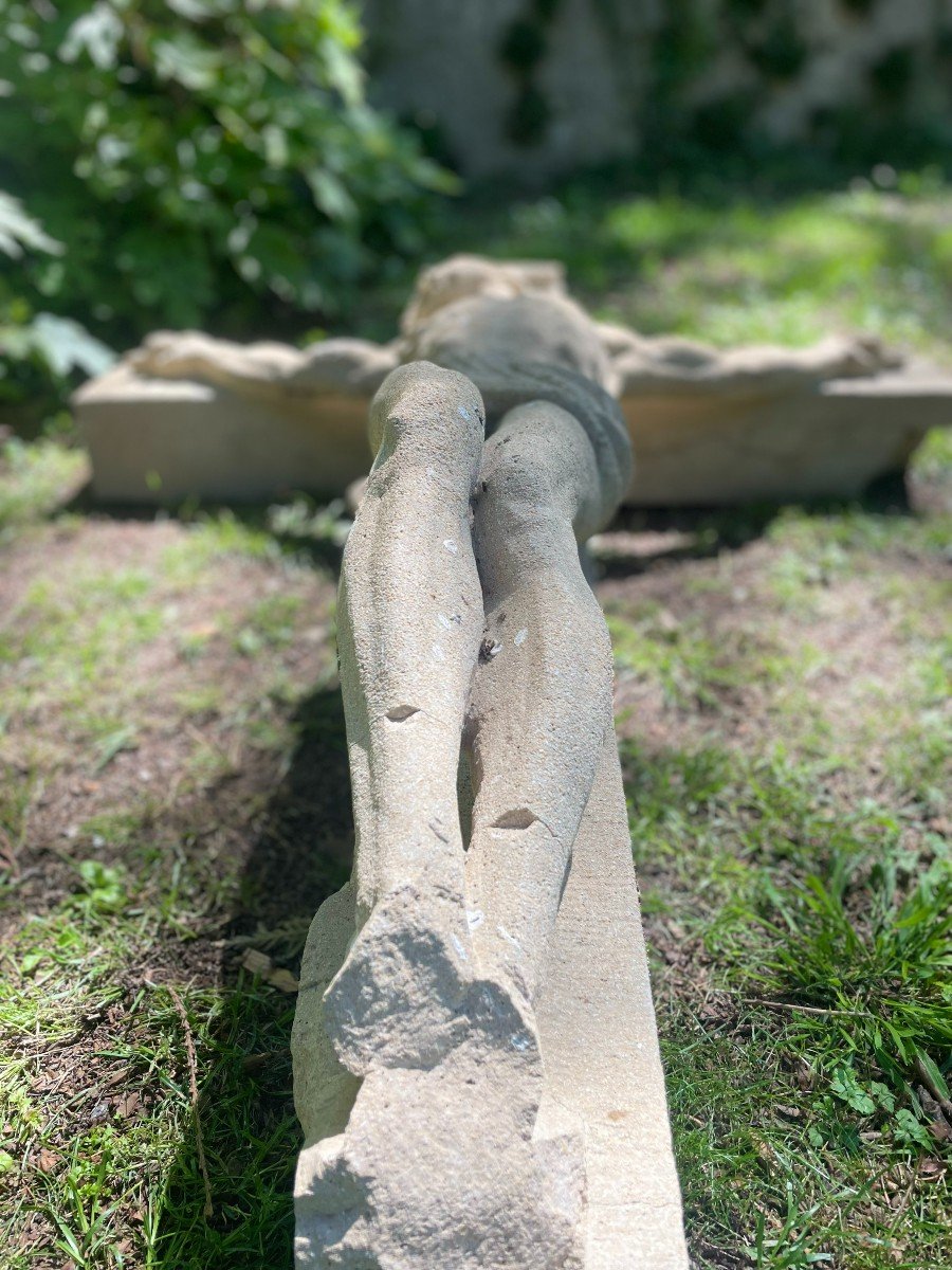 Large Calvary Cross In Reconstituted Stone - Early Twentieth-photo-4