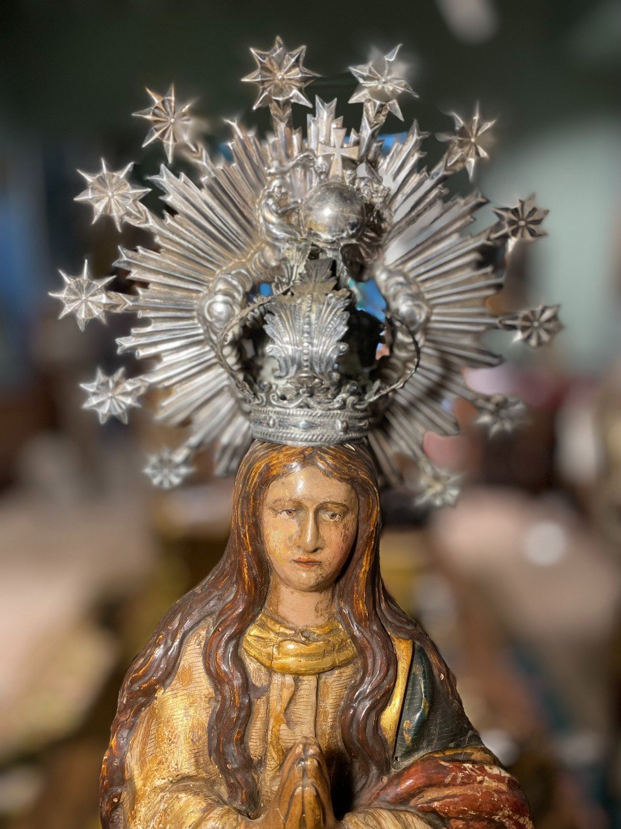 Virgin In Prayer And Her Silver Crown - Eighteenth-photo-3