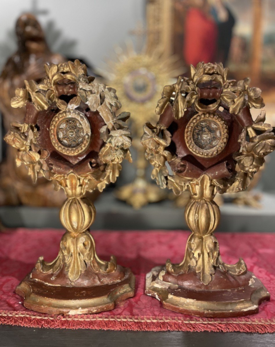 Pair Of Reliquary Monstrances With 18 Relics - Late 18th Century-photo-4