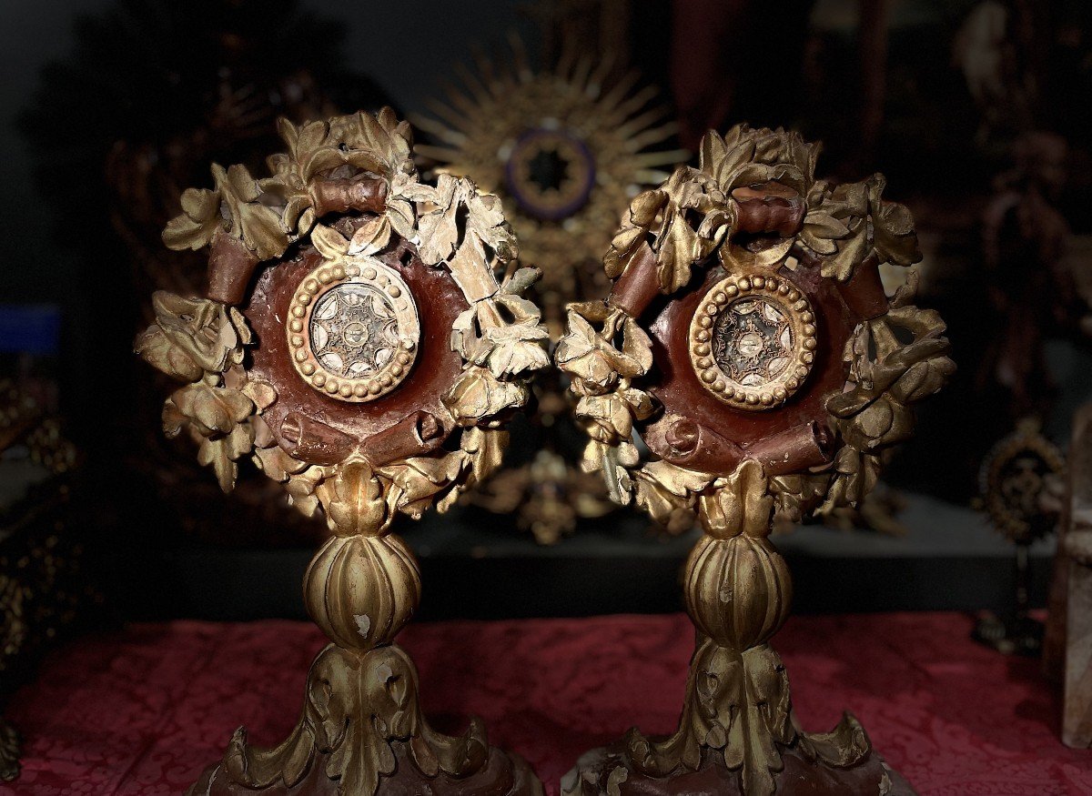 Pair Of Reliquary Monstrances With 18 Relics - Late 18th Century-photo-1