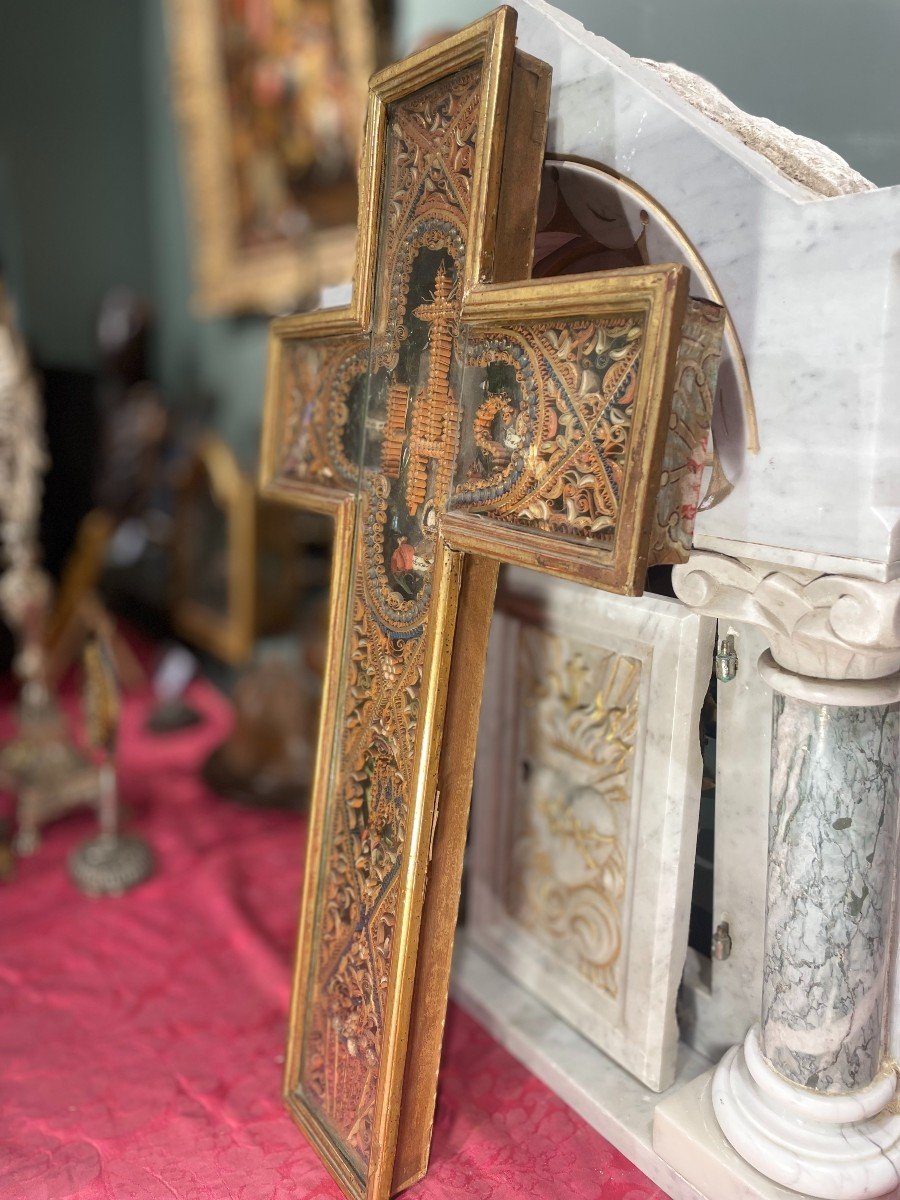 Paperolles Large Cross Reliquary - 18th Century-photo-5