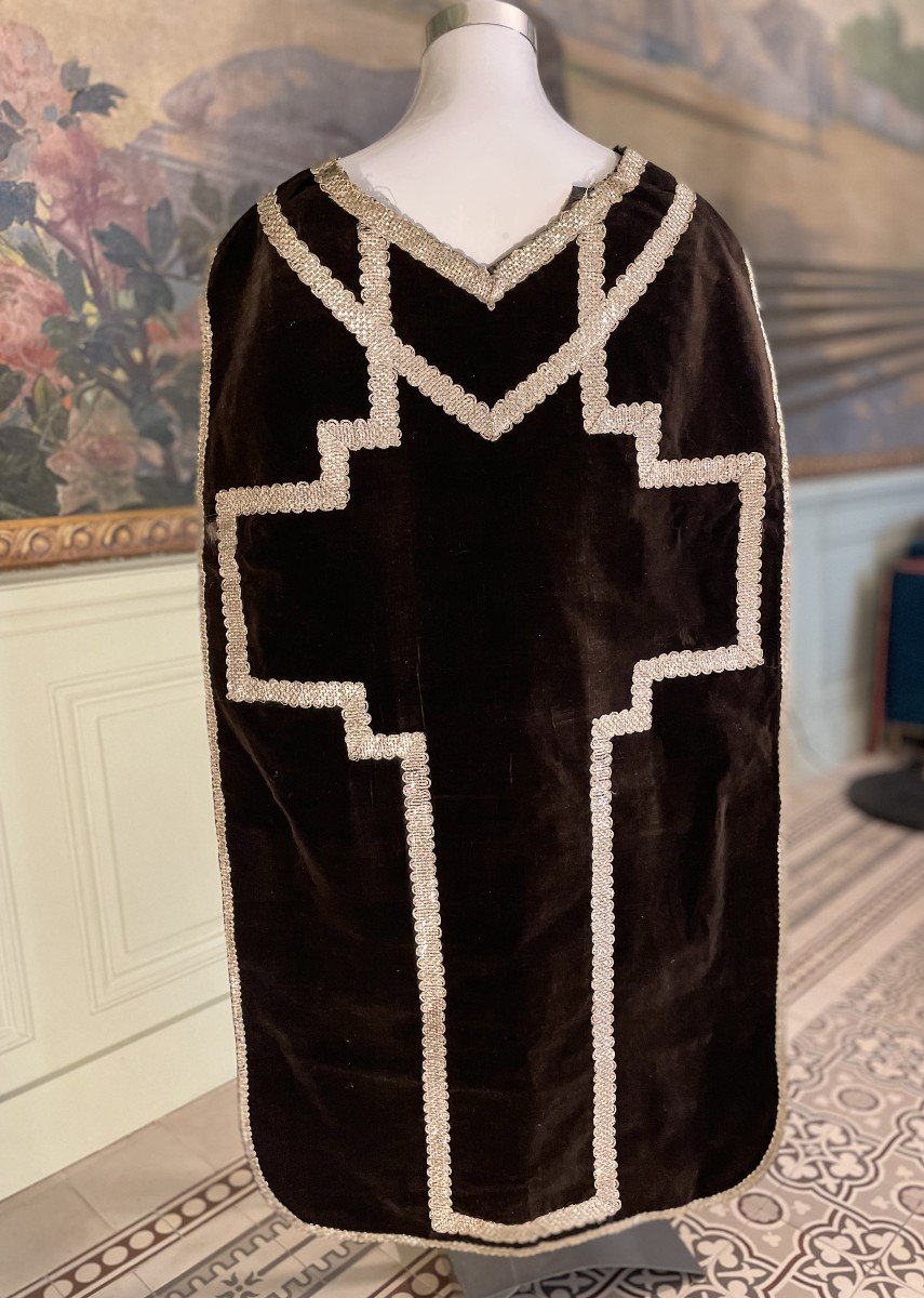 Black Velvet Chasuble And Its Stole - Late 19th Century-photo-3