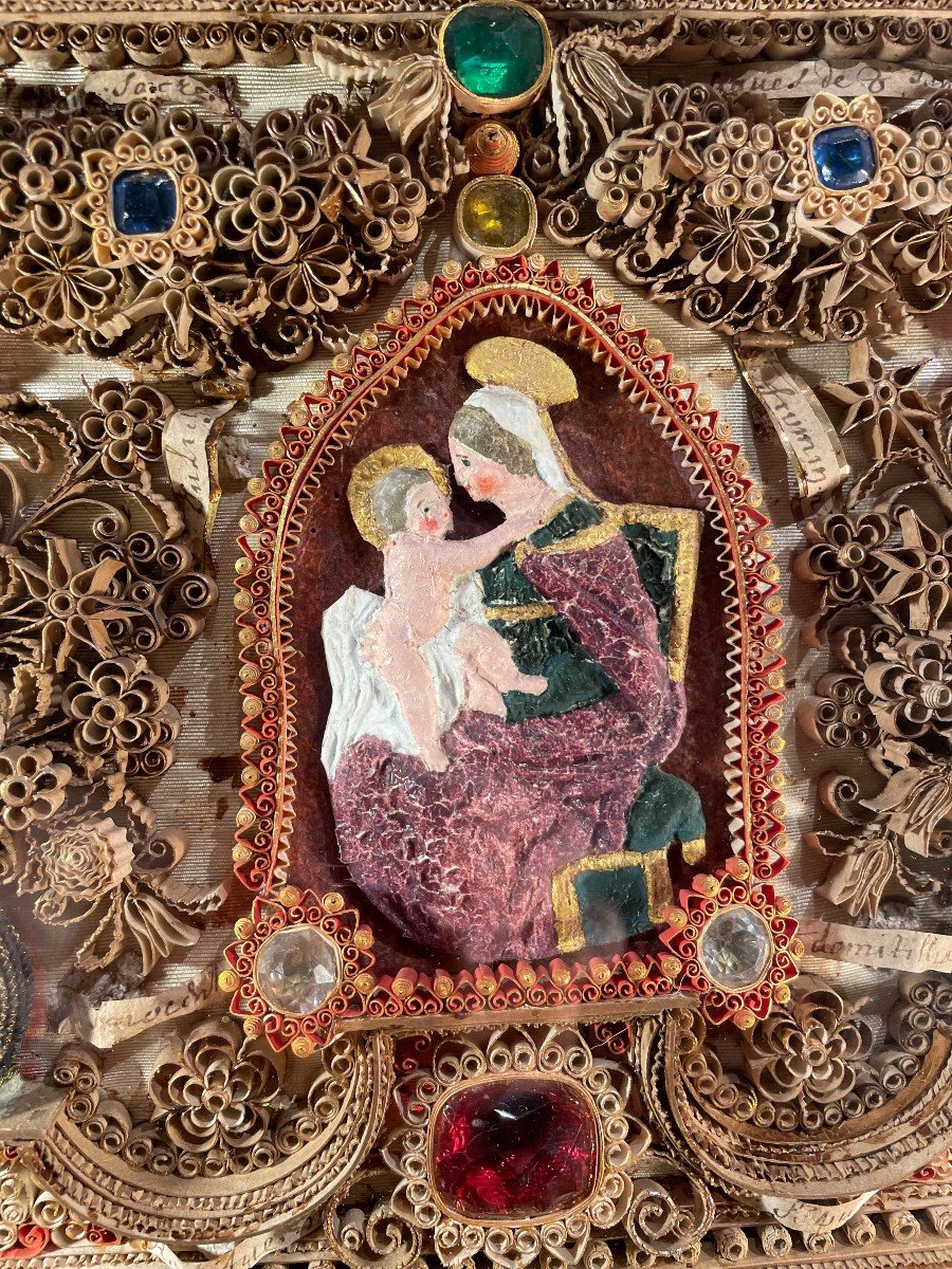 Riche Tableau Reliquaire De La Vierge à L’Enfant – XVIIIe -photo-3