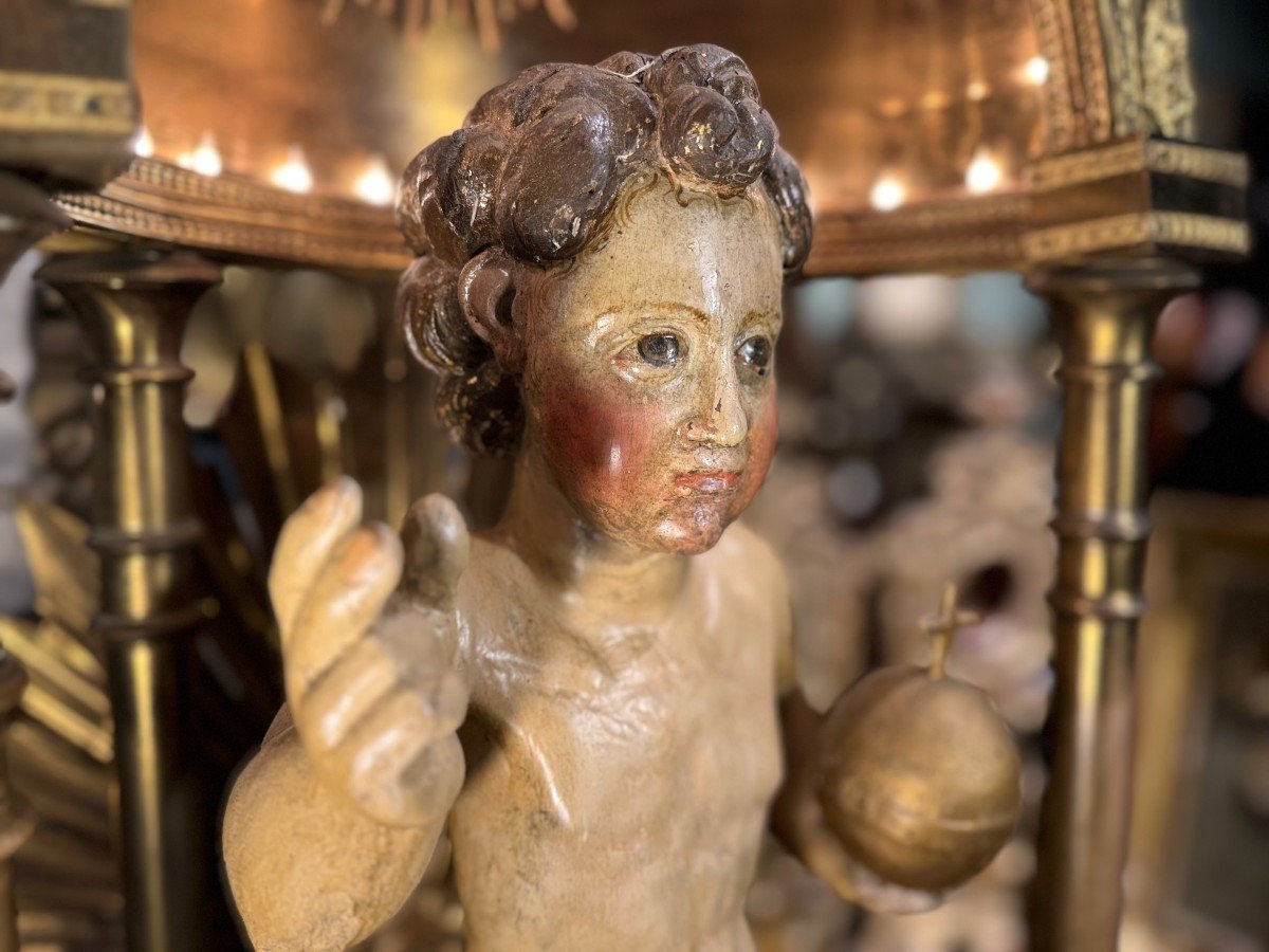 Enfant Bénissant - Statue En Bois - XVIIe