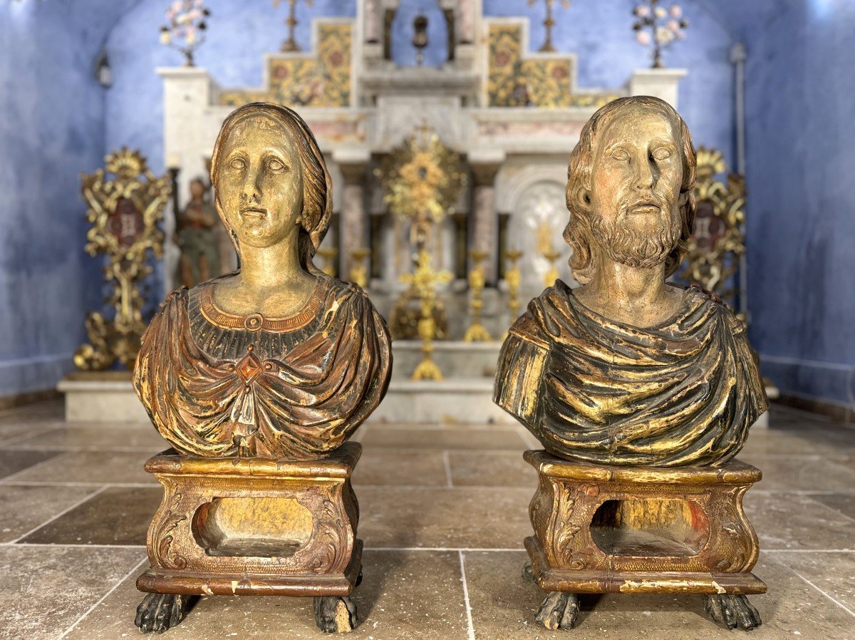 Proantic: Pair Of Reliquary Busts Of Saints Sylvia And Gordian - Late