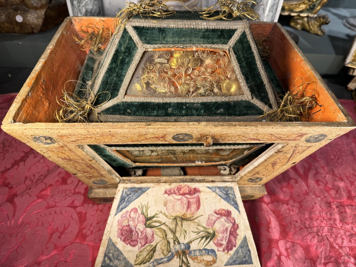 Rare Velvet Reliquary Hunting In Its Wooden Box - 18th Century-photo-3