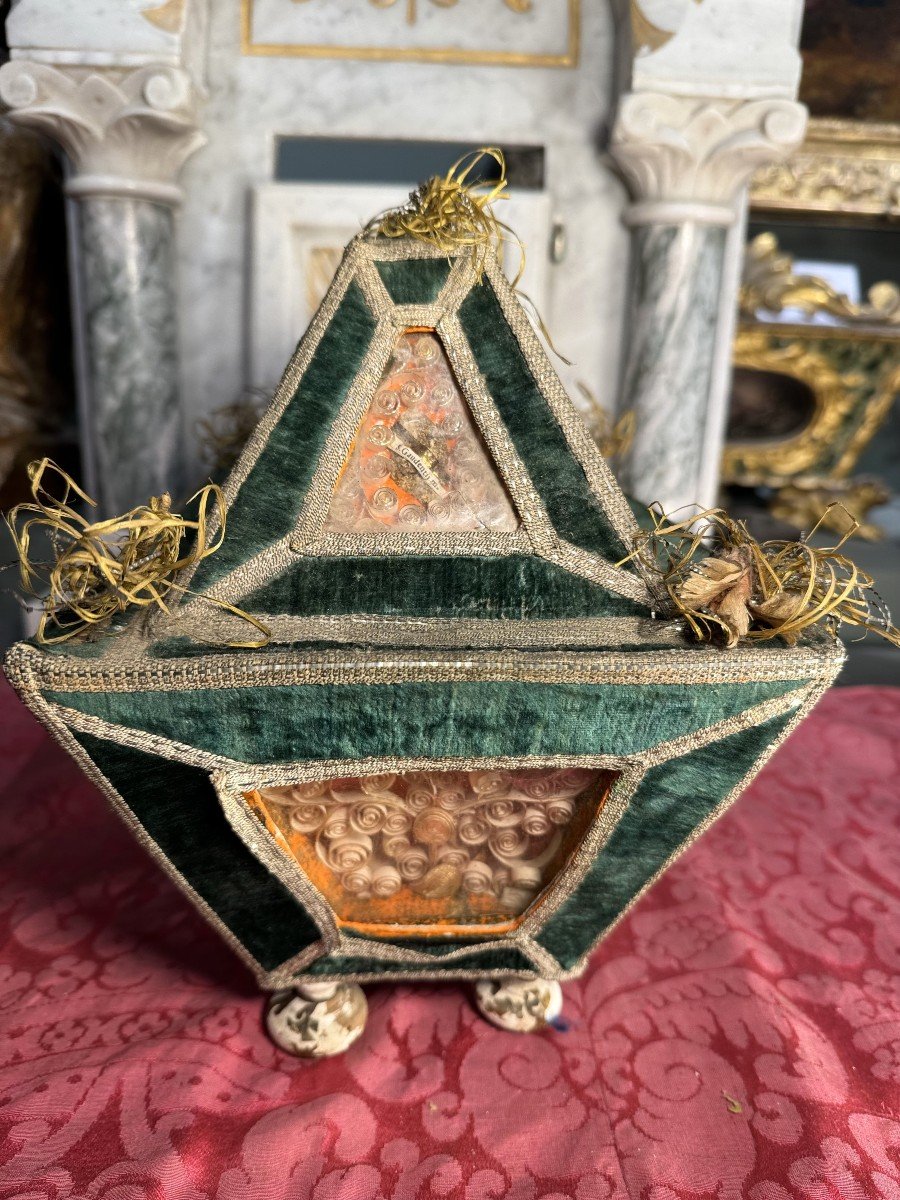 Rare Velvet Reliquary Hunting In Its Wooden Box - 18th Century-photo-4