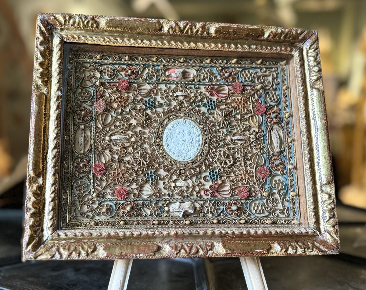 Paperolles Reliquary - Saint Joseph And The Child - 18th Century