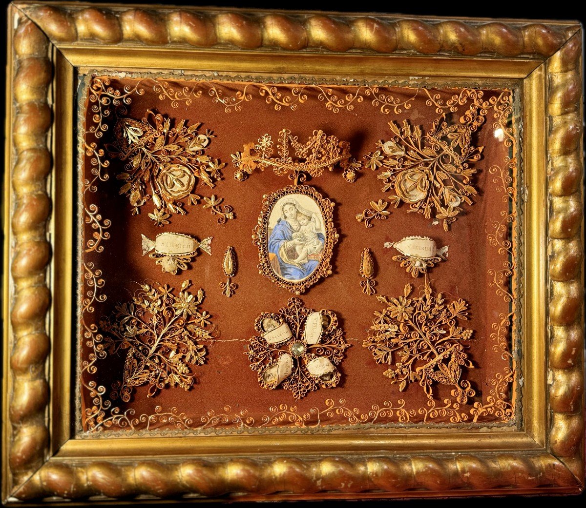 Grand Reliquaire Paperolles - Vierge à L’enfant - XIXe