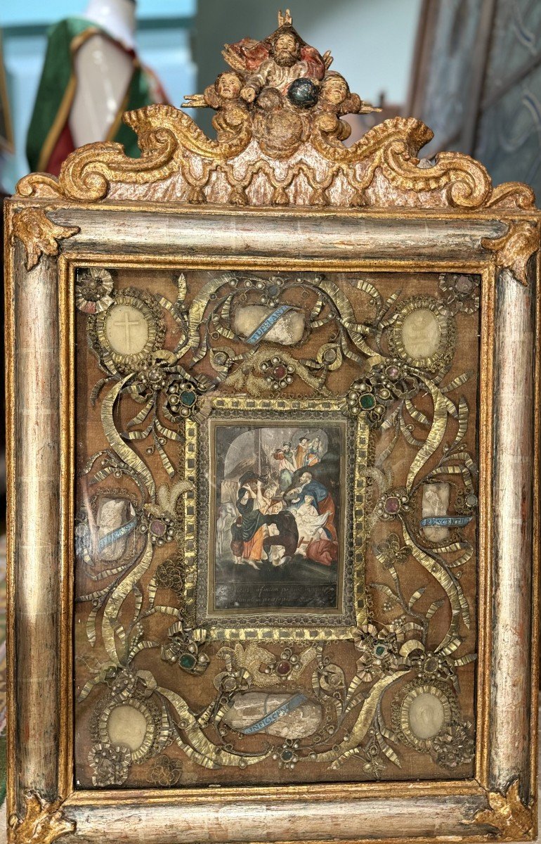 Important Reliquary Painting With Four Relics - Early 18th Century-photo-2