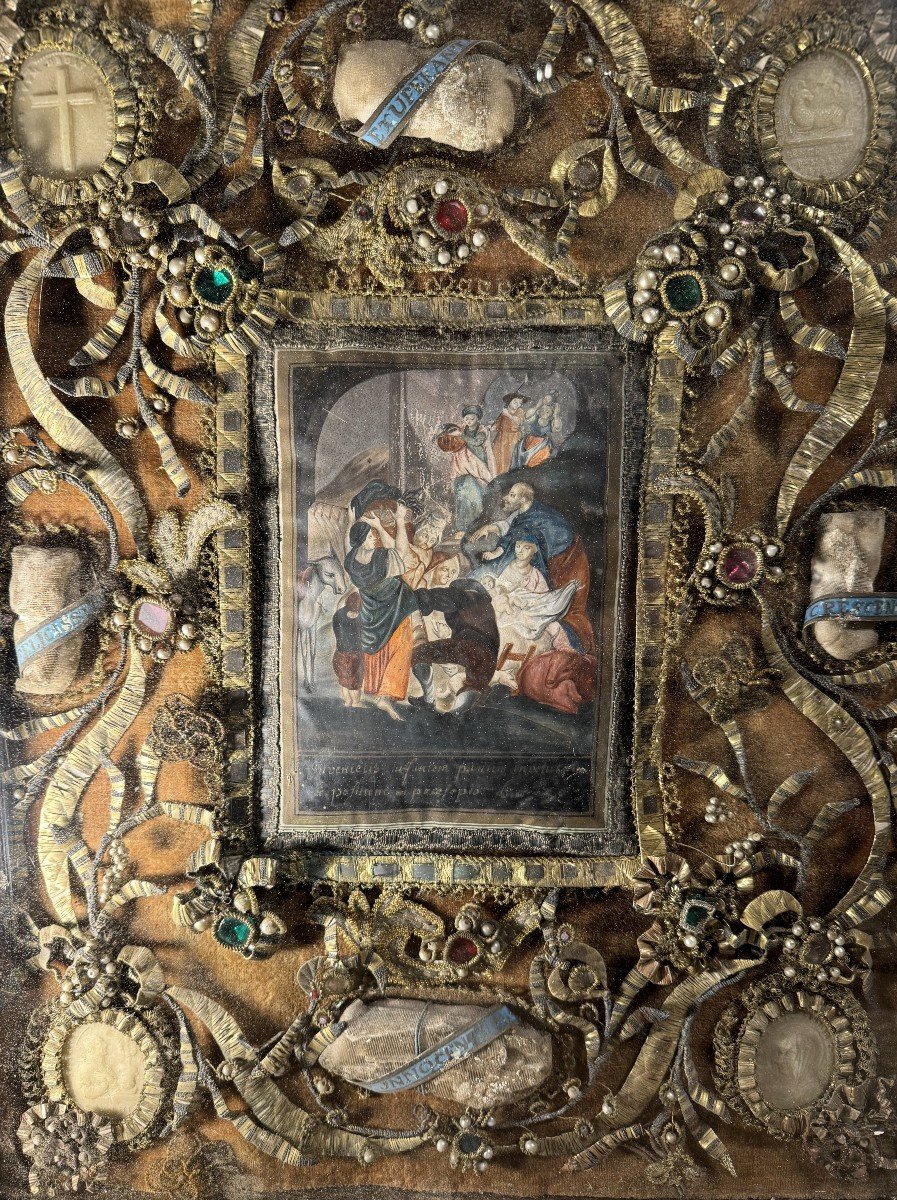 Important Reliquary Painting With Four Relics - Early 18th Century-photo-1