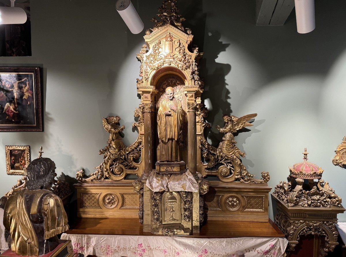  Important Altarpiece And Its Tabernacle - In Golden Wood - 19th Century-photo-2