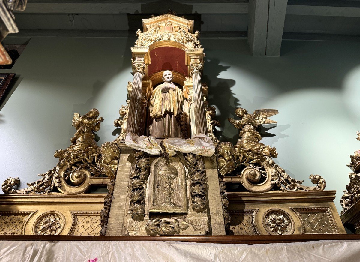  Important Altarpiece And Its Tabernacle - In Golden Wood - 19th Century-photo-4