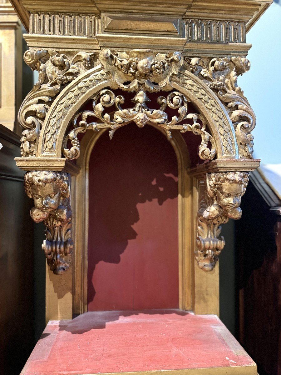  Important Altarpiece And Its Tabernacle - In Golden Wood - 19th Century-photo-7